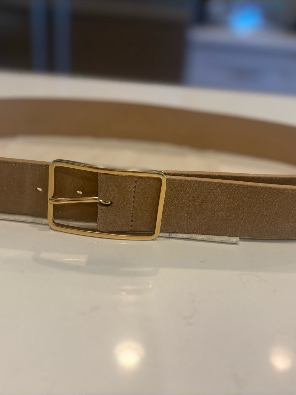 B-Low the Belt Suede Tan Belt with Gold Buckle - Picture 4 of 5